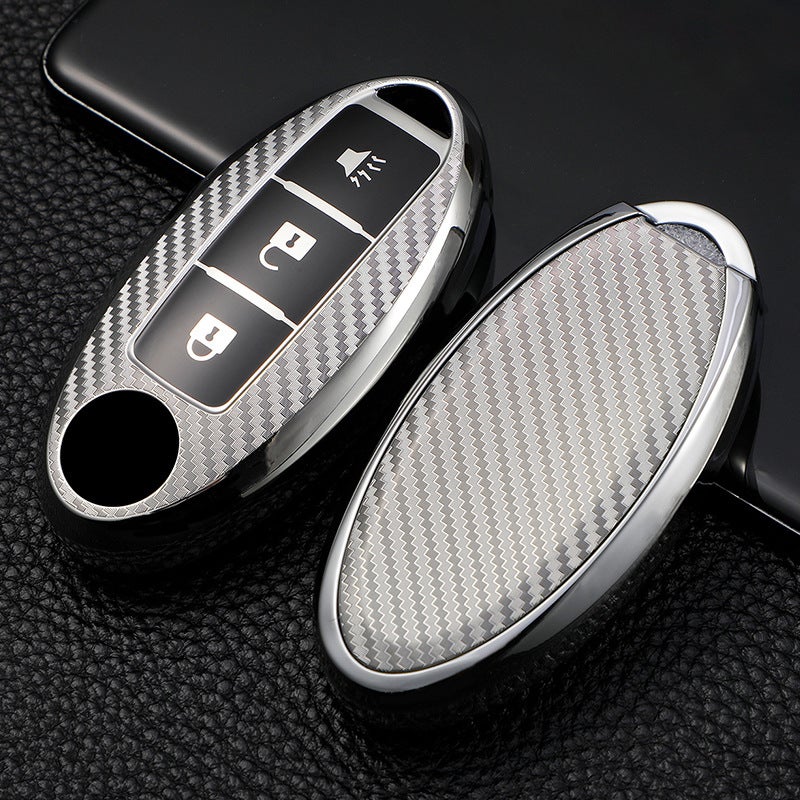Suitable For Nissan Sylphy Key Bag Cover, X-Trail Teana, Qashqai, Qashqai Sunshine Car High-End Carbon Fiber Key Shell Buckle - Image 1